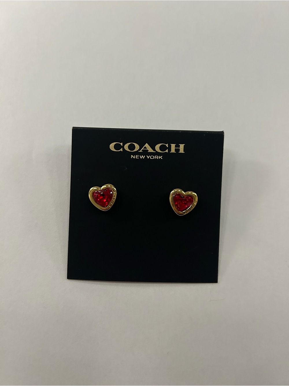 Coach Gold-Tone Heart Stud Earrings with Red Stones